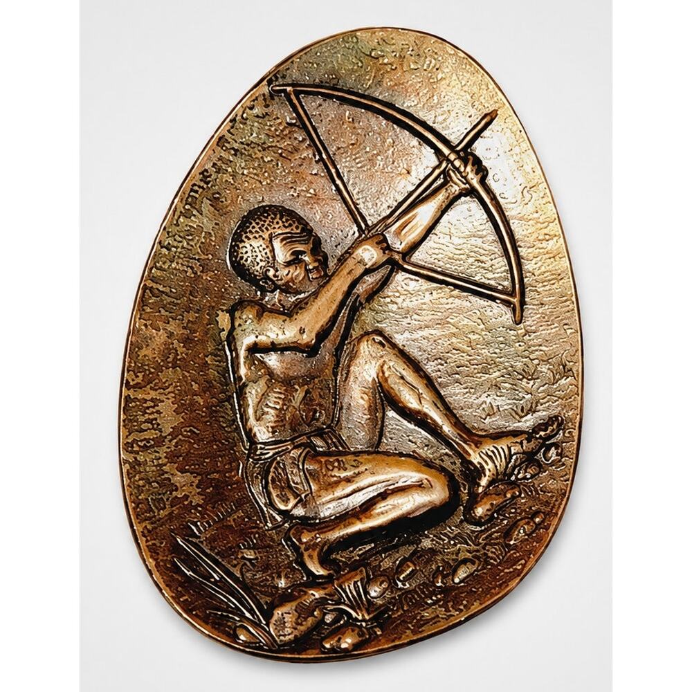 Vintage Copper Brooch Pin The Hunter Velia style Tribal Art Brooch ab1-107